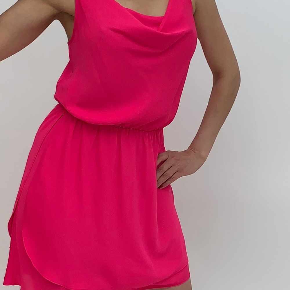 Amanda Uprichard Hot Pink Draped V-Neck Dress